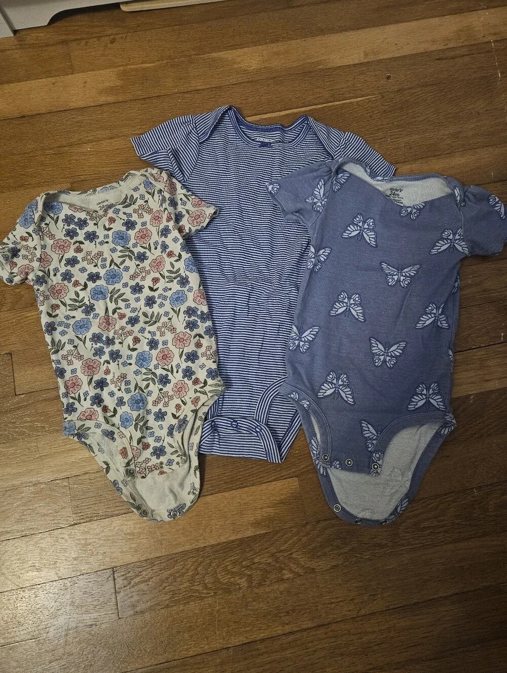 Baby Girls Short Sleeve One-Piece Bodysuit Set - Blue, Floral, Butterfly